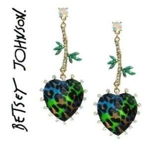 Betsey Johnson Leopard Heart Earrings in Green and Blue